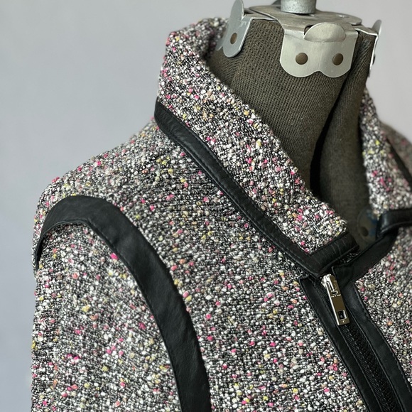 RAG & BONE Hart Tweed Biker Moto Jacket Pink/Ivory/Black,  Leather Trim, Med. - Picture 4 of 13